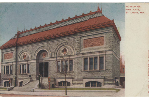 Postcard with a photograph of the original Museum of Fine Arts building.
